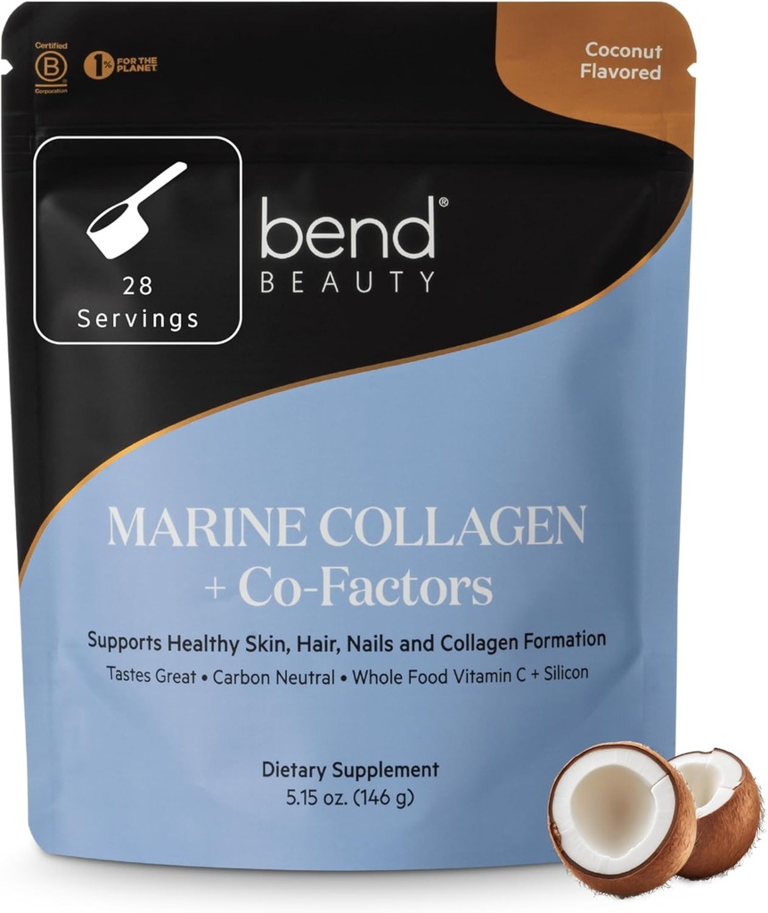 Bend Beauty Marine Collagen + Co- Faktorer; Kokosmel Flavored Collagen Pulver • 124; Hydrolyseret Collagen Supplement • 124; Fish Collagen Peptider + Silicon + C-vitamin • 124; Understøtter sund hud, hår og negle