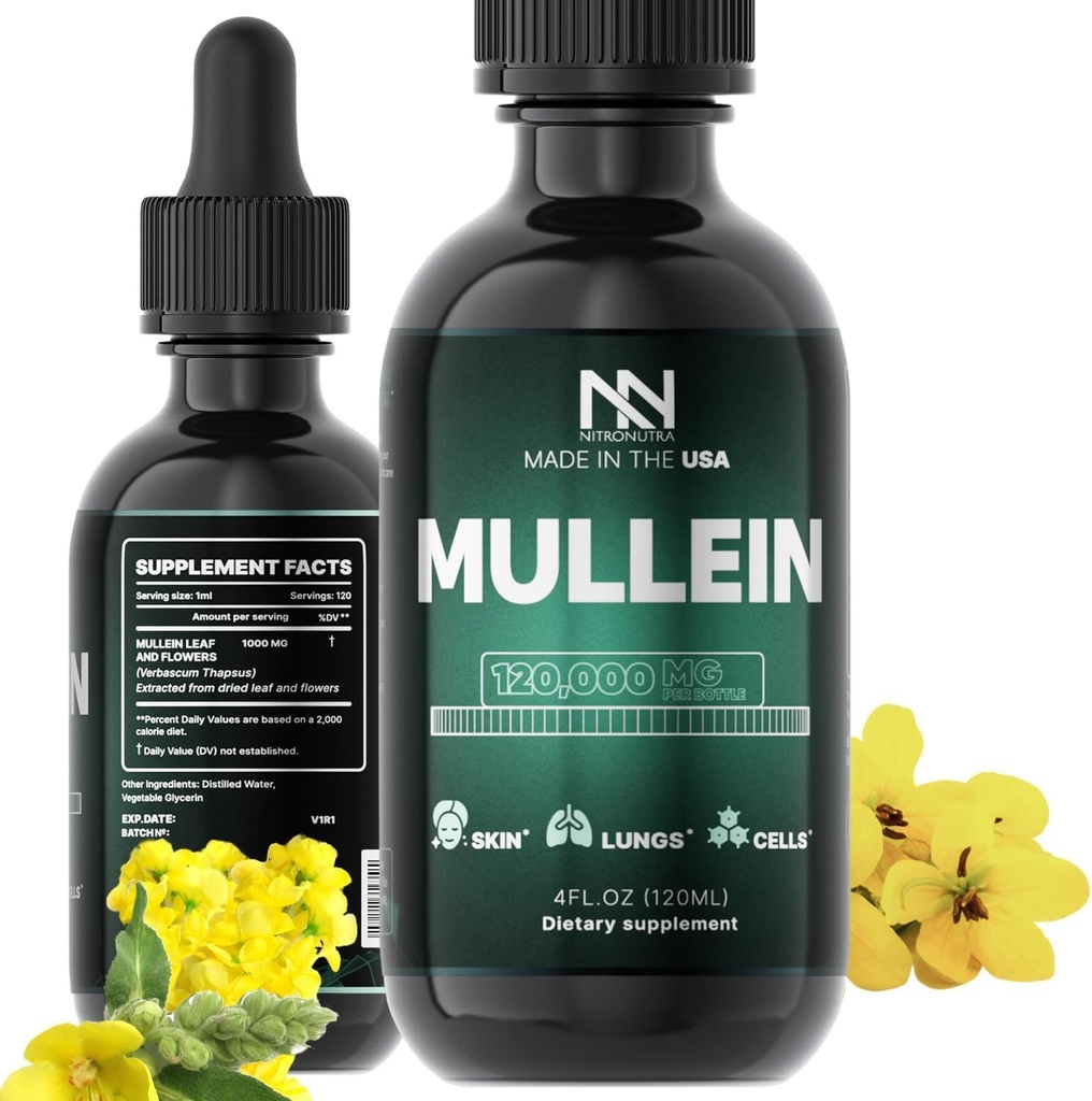 Mullein Drops til Lungs - Lung Cleanse & Detox - Mullein Leaf Extract til Lungs - Lung Detox til Rygere - Bronchial og immunforsvar - Mullein Leaf Drops 4 Fl Oz