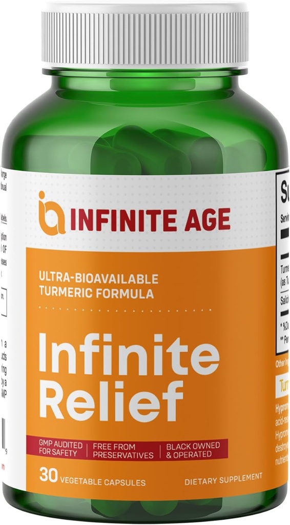 INFINIT AGE Infinite Relief Joint Support, 30 Count - Made in the USA, Vegan, Gluten Free, All- Natural - 250 mg gurkemeje Extract Plus 240mg Salicin fra White Willow Bark