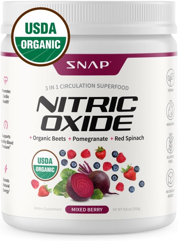 Snap Kosttilskud USDA Organic Beet Root Powder, 3- in-1 nitrogenoxid tillæg, støtte sundt blodtryk og blodcirkulation, 250g (blandet berry)