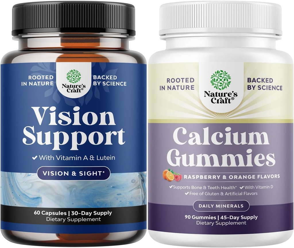 Bundle af komplet øje sundhed supplement til voksne til Vision tørre øjne tryk og blå lys beskyttelse og høj absorption Calcium gummier for kvinder for ben sundhed og immunforsvar