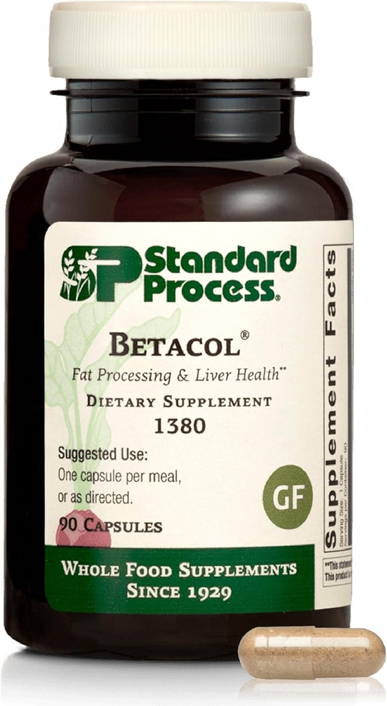 Standard Process Betacol - Supports Liver Function & Bile Production - Liver Health Supplement with Niacin & Vitamin B6 - Gluten-Free, Non-Dairy & Non-Soy - 90 Capsules