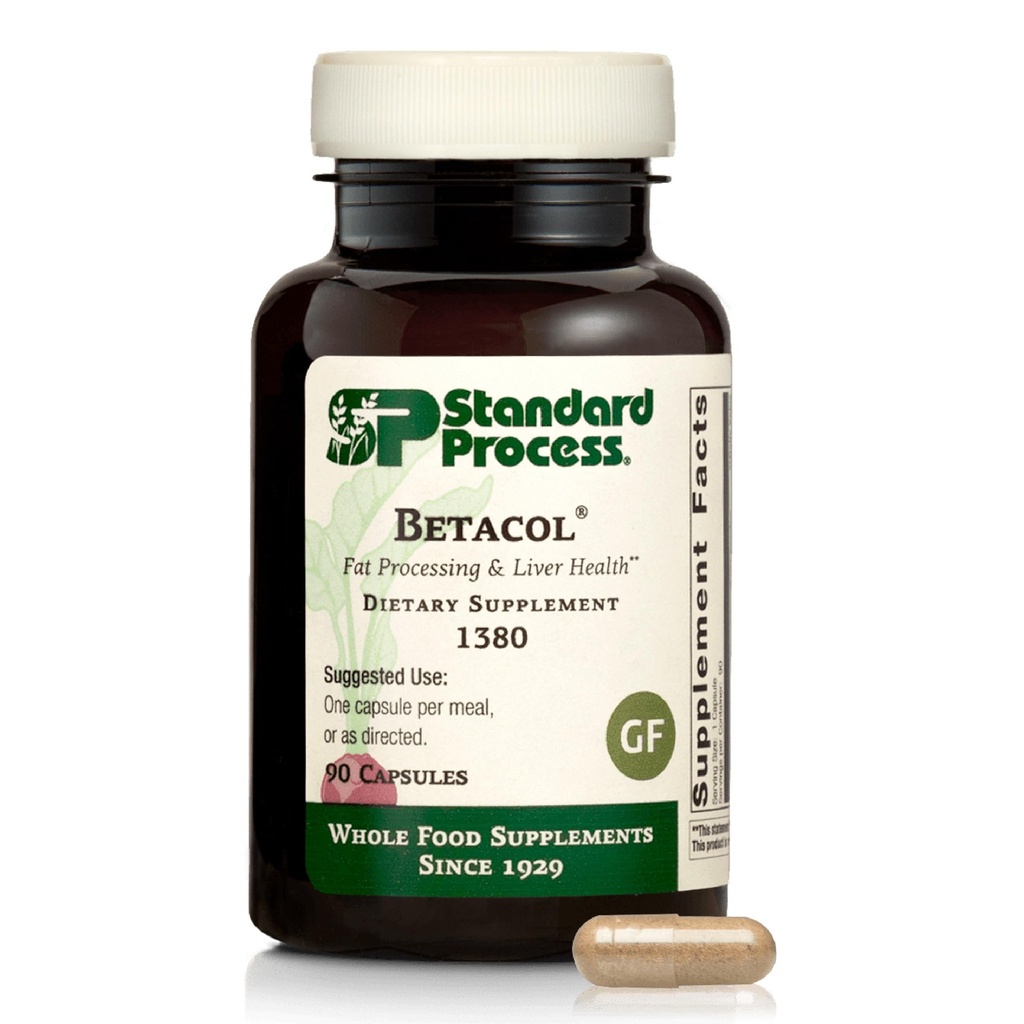 Standard Process Betacol - Understøtter leverfunktionen & Bile Produktion - Lever sundhed tillæg med Niacin & Vitamin B6 - Gluten- fri, Non- Dairy & Non- Soy - 90 kapsler
