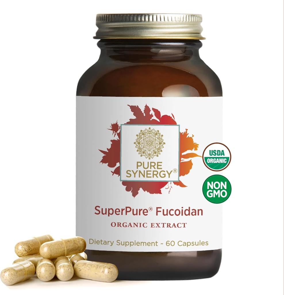 PURE SYNERGY SuperPure Fucoidan Uddrag 124; Gluten- Free Fucoidan fra Organic Brown Seaweed • 124; for immunsundhed, fordøjelse og sund aldring (60 kapsler)