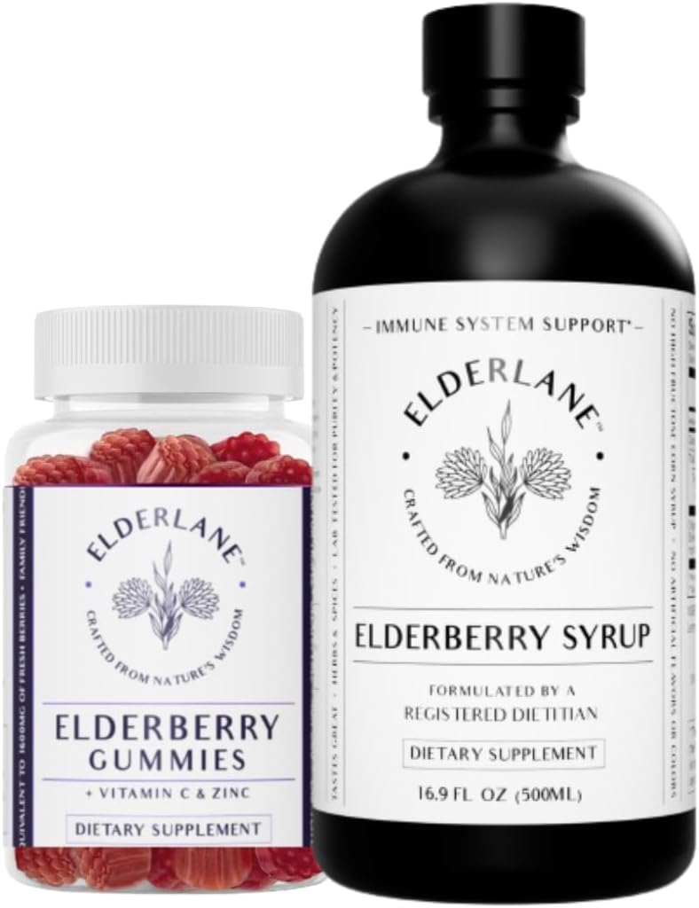 Elderlane Elderberry Syrup og Elderberry Gummies - Tidligere RD Naturals - immunsupport for voksne og børn - 16.9 Oz Syrup og 60ct Gummies