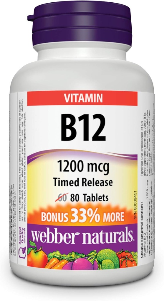 Webber Naturals Vitamin B12 Timet Release 1200mg 80 tabletter