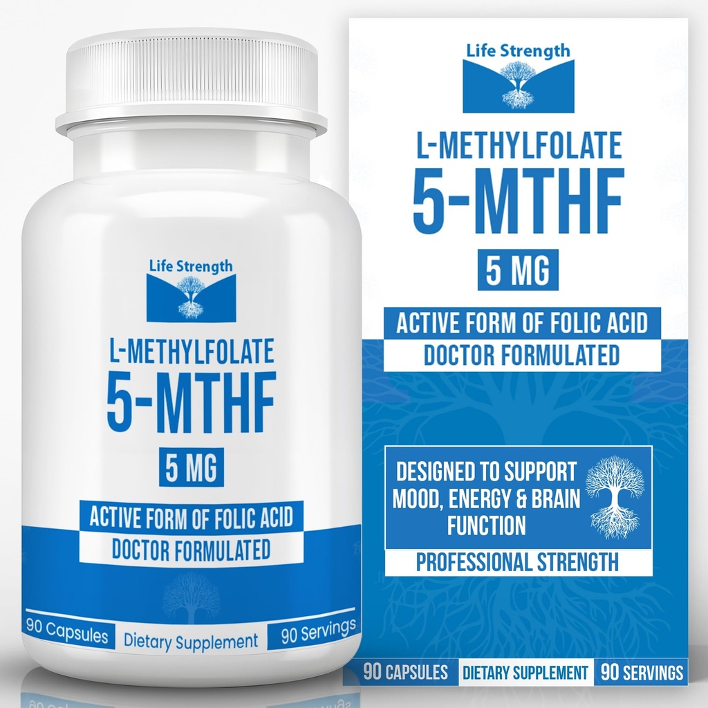 L- Methylfolat 5 MG, optimeret & højaktivt bioaktivt methylfolat, 5- MTHF supplement for mad og immunforsvar, Natural Diet supplement for energi, non-GMO & gluten- fri, 90 kapsler
