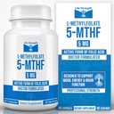 L- Methylfolat 5 MG, optimeret & højaktivt bioaktivt methylfolat, 5- MTHF supplement for mad og immunforsvar, Natural Diet supplement for energi, non-GMO & gluten- fri, 90 kapsler