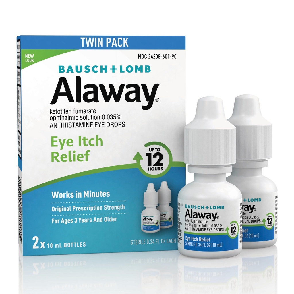 Alaway Antihistamin Eye Drops for Itchy Eyes, Fast- Active, Op til 12-timers Eye Itch Relief, Klinisk testet Præskription- Strength Formel, 0,34 Fl Oz (pakke med 2)