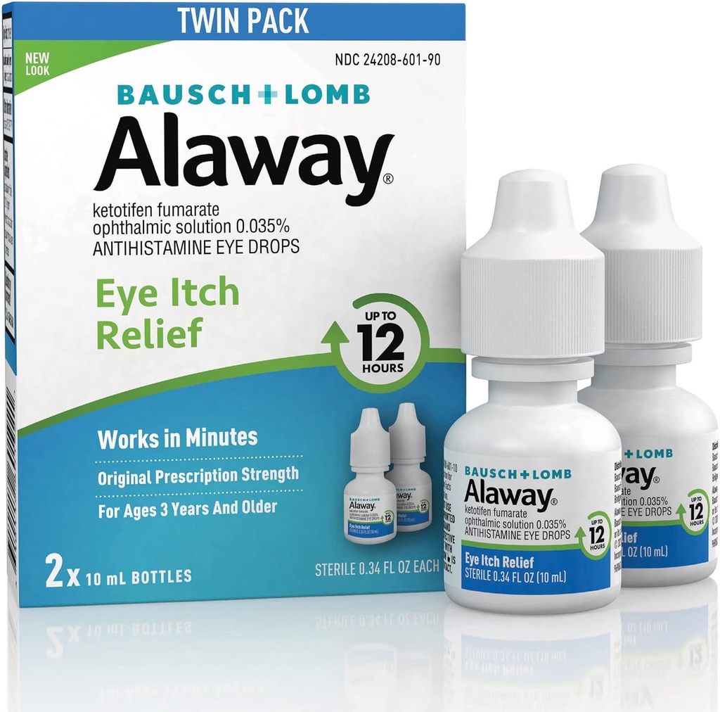 Alaway Antihistamin Eye Drops for Itchy Eyes, Fast- Active, Op til 12-timers Eye Itch Relief, Klinisk testet Præskription- Strength Formel, 0,34 Fl Oz (pakke med 2)