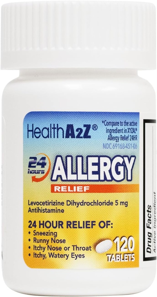 HealthA2Z ® Allergy Relief Dex124; Levoctirizine Dihydrochlorid 5mg Dexolid 124; 24 timer Dexolid 124; Antihistamin Dex124; Relief from Sneezing, Runny Nose, Itchy Nose and Eyes (120 Counts)