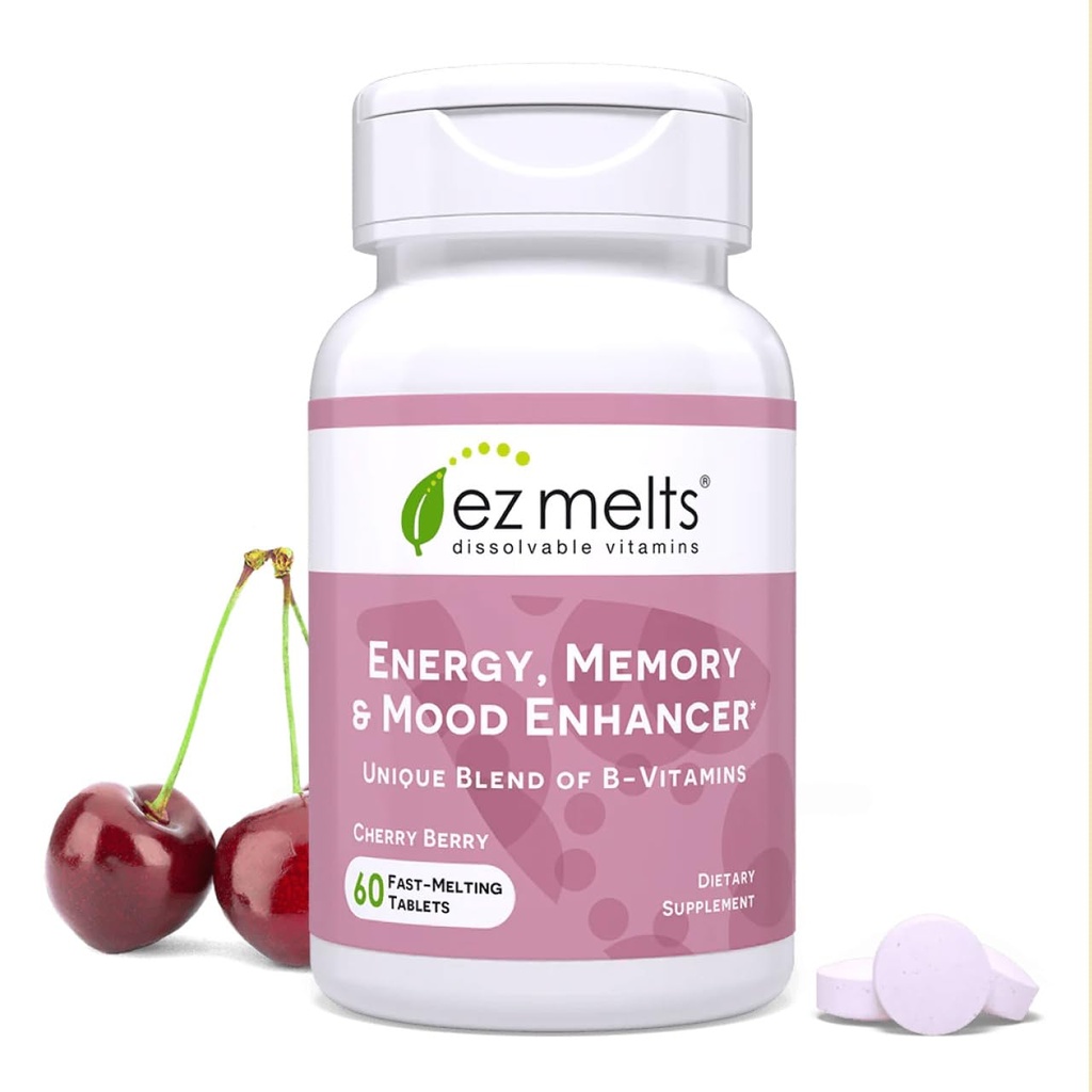 EZ smelter opløselig energi, hukommelse og mood enhancer, blend af B-vitaminer, sukkerfri, 2-måned levering - 1 pakke