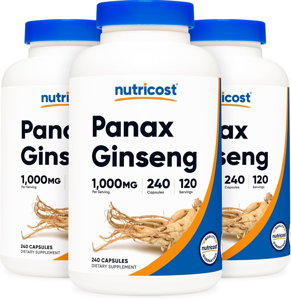 Nutricost Panax Ginseng 1000mg, 240 kapsler, 3 flasker - ikke GMO, Gluten Gratis, 120 Servere