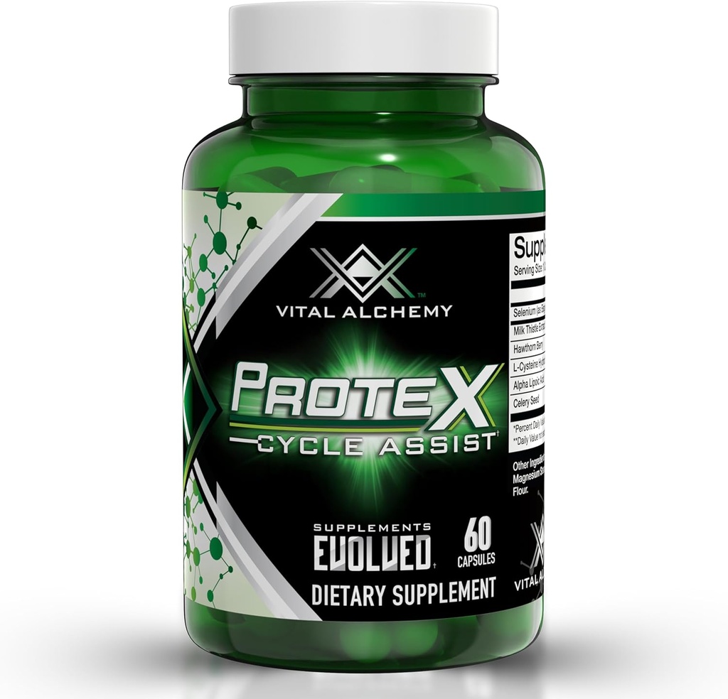 Vital Alchemy ProteX On Cycle Assist - Lever Rengøring, Detox & Reparation Formel - Lever Support Supplement med mælk tidsel, Alpha- lipoic Acid, L- Cysteine hcl, og andre for mænd 60 Servering -USA Made