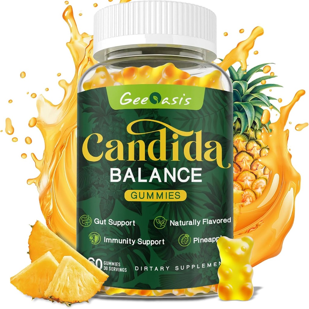 Candida Support Oregano Oil Gummies, Candida Cleanse Detox supplement til kvinder & mænd, Support Gut Sundhed & Immunstøtte, Natural Ananas Flavor, 60 Greve