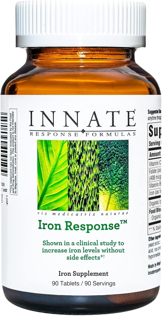 INNAT Respons Formulas Iron Response - Daily Iron Supplement - Klinisk vist at øge jernniveauer - Vegan, Non- GMO, og Kosher - Made without 9 Food Allergens - 90 tabletter (90 portioner)