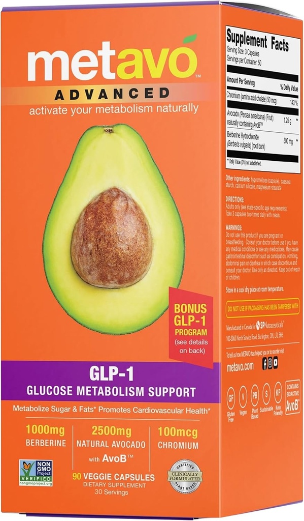 Metavo Advanced GLP-1 Metabolisme Support - Boost Metabolisme, Administrer Glucose spikes, & Enhance Energy - 90 Let at synke kapsler