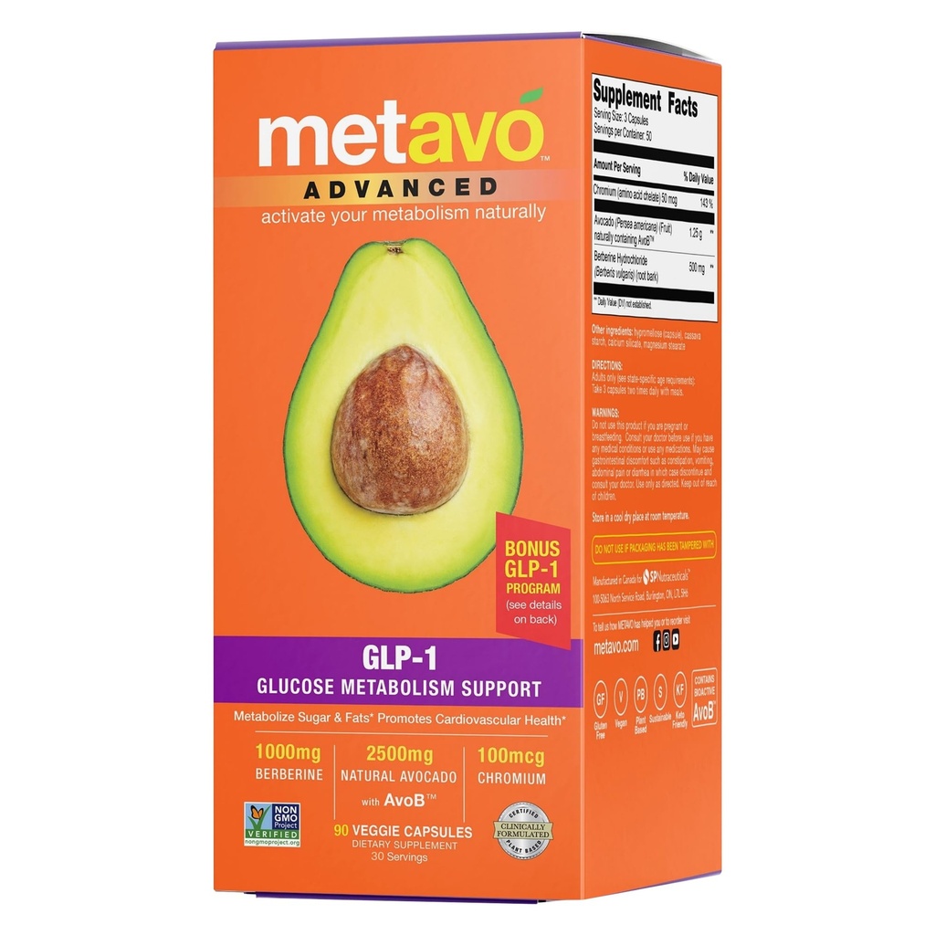 Metavo Advanced GLP-1 Metabolisme Support - Boost Metabolisme, Administrer Glucose spikes, & Enhance Energy - 90 Let at synke kapsler