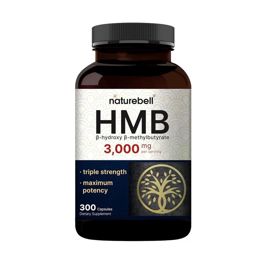 NatureBell HMB 3, 000 mg per servering + 125; 300 kapsler, 3 x tredobbelt styrke HMB beta- Hydroxy beta- methylbutyrat supplement - Lean Muscle Mass & Recovery Support - Non- GMO