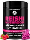 Natural Reishi Mushroom Gummies & L Theanine med Ashwagandha - Potent Mushroom Kosttilskud til immunforsvar, Stress Relief & Forbedre søvn Gummies - Ashwagandha Gummies for kvinder & mænd