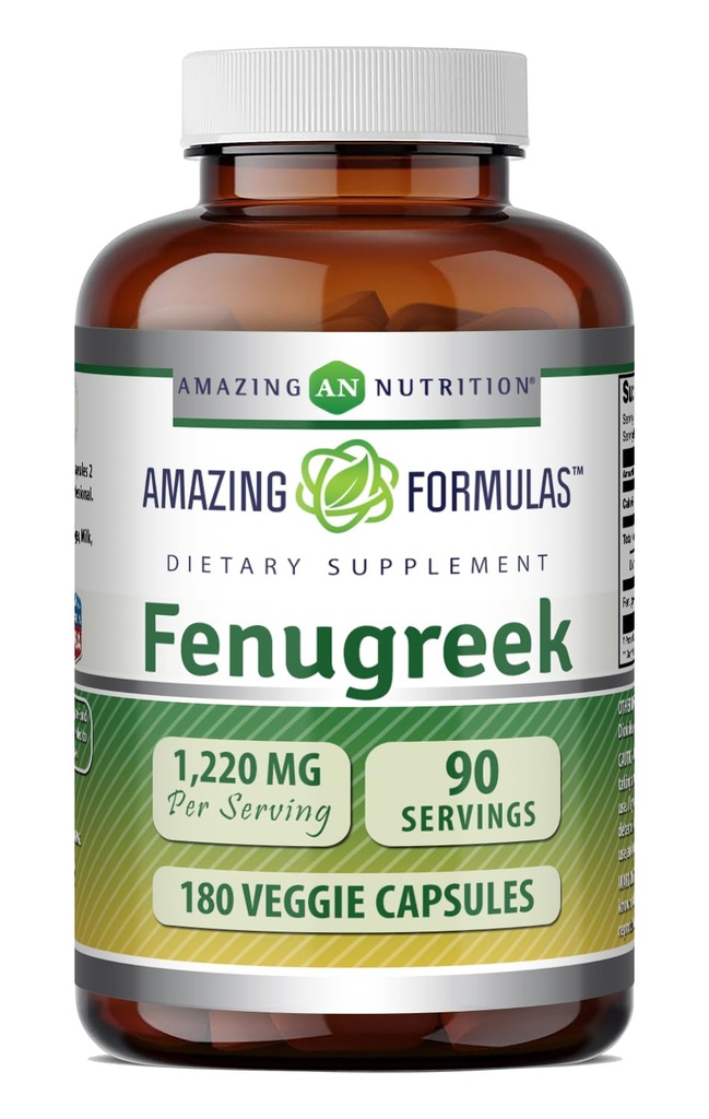Amazing Formulas Fenugreek Seed 610 Mg 180 Veggie Kapsler Supplement 124; Non- GROMs 124; Gluten Free Measures 124; Made in USA