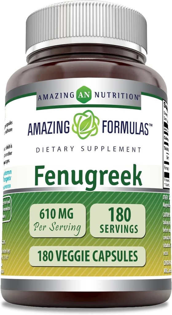 Amazing Formulas Fenugreek Seed 610 Mg 180 Veggie Kapsler Supplement 124; Non- GROMs 124; Gluten Free Measures 124; Made in USA
