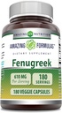 Amazing Formulas Fenugreek Seed 610 Mg 180 Veggie Kapsler Supplement 124; Non- GROMs 124; Gluten Free Measures 124; Made in USA