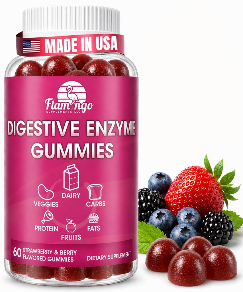 Fordøjelsesenzymer Chewable Gummies: Hjælper fødevarer intolerance, Debloat, og til Digest Dairy, Carbs, Veggies, Protein, Frugt-Amylase Protease Lipase Lactase- Naturlig Flavored Vegan Gummies. 60 Antal