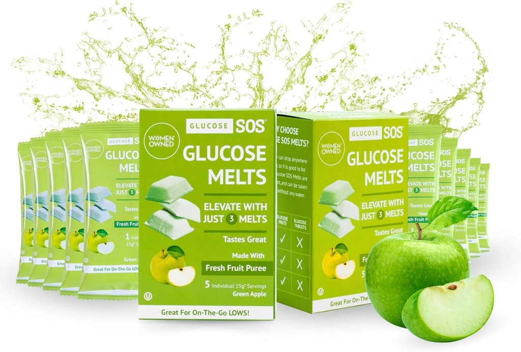 Glucose SOS smelter lavet med Dextrose Powder naturlige frugt puré sukker, Glucose tabletter, Sport supplement, hurtig fungerende tabletter med 10 individuelle 15g Servering af grønne æble
