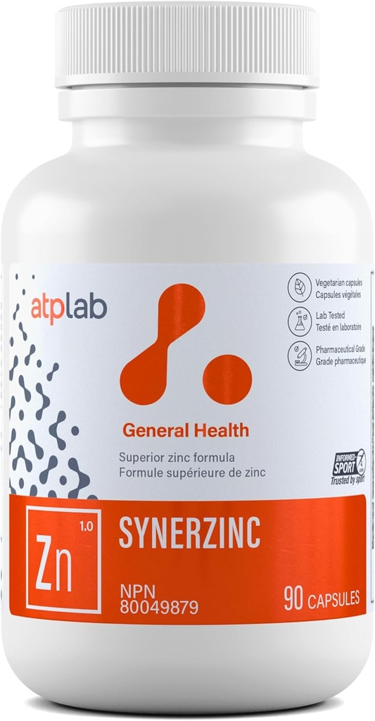 ATP LAB Synerzink 90 caps - Vegansk zink supplement til mænd og kvinder - Zink Mineral kosttilskud - Sund hud - Zink vitaminer til voksne