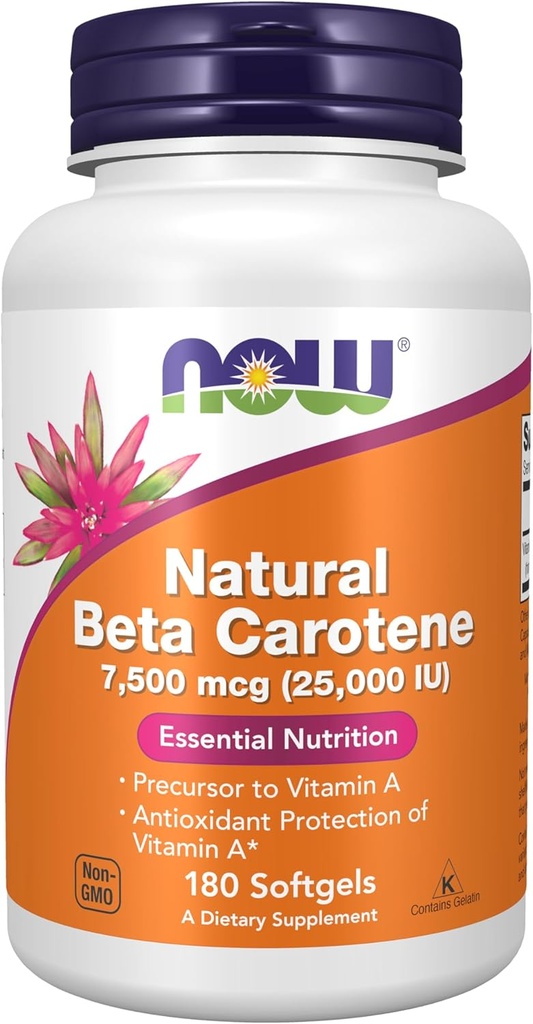 Now Foods Supplements, Natural Beta Caroten 25.000 IE, Essential Nutrition, 180 Softgels
