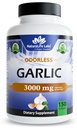 NaturaLife Labs Odorless Hvidløg - 3.000 mg Ækvivalent per servering - 150 Softgels - Koncentreret Hvidløg Bulb ekstrakt med Økologisk Ekstra Jomfru Olivenolie - Non- GMO, Gluten- Free
