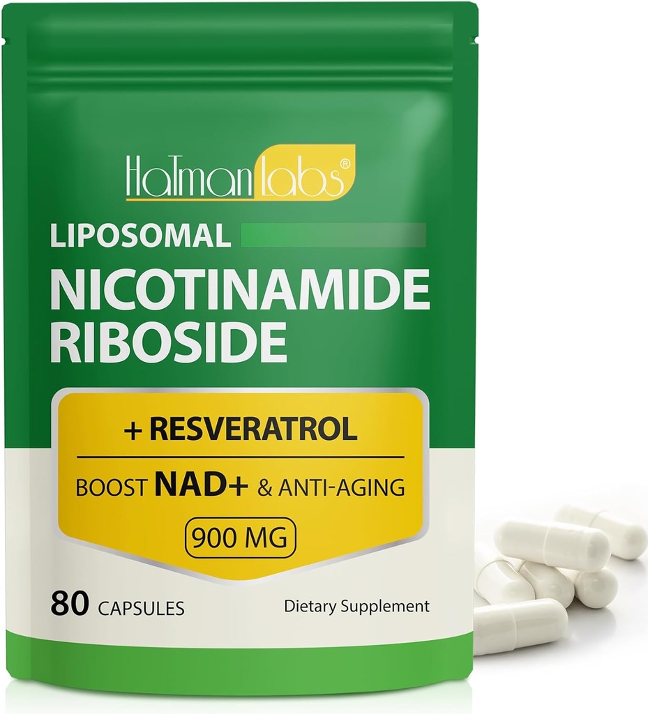 NAD Supplement - Liposomal Nicotinamid Riboside 900mg, Resveratrol, Quercetin - High Renhed NAD Supplement for energi, Support Cellular Health, Stamina & Sund Aging - Ultra Styrke 80 Kapsler