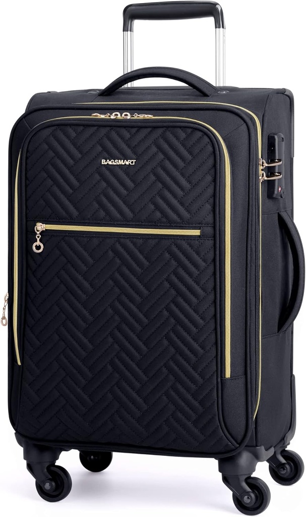 BAGSMART Carry On Bagage 20 tommer, Softside Expandable Suitcase med spinner hjul, Bagage 22x14x9 Airline Godkendte rullende Lightweight Suitcases for kvinder Mænd, Compact Carry- On (Sort)