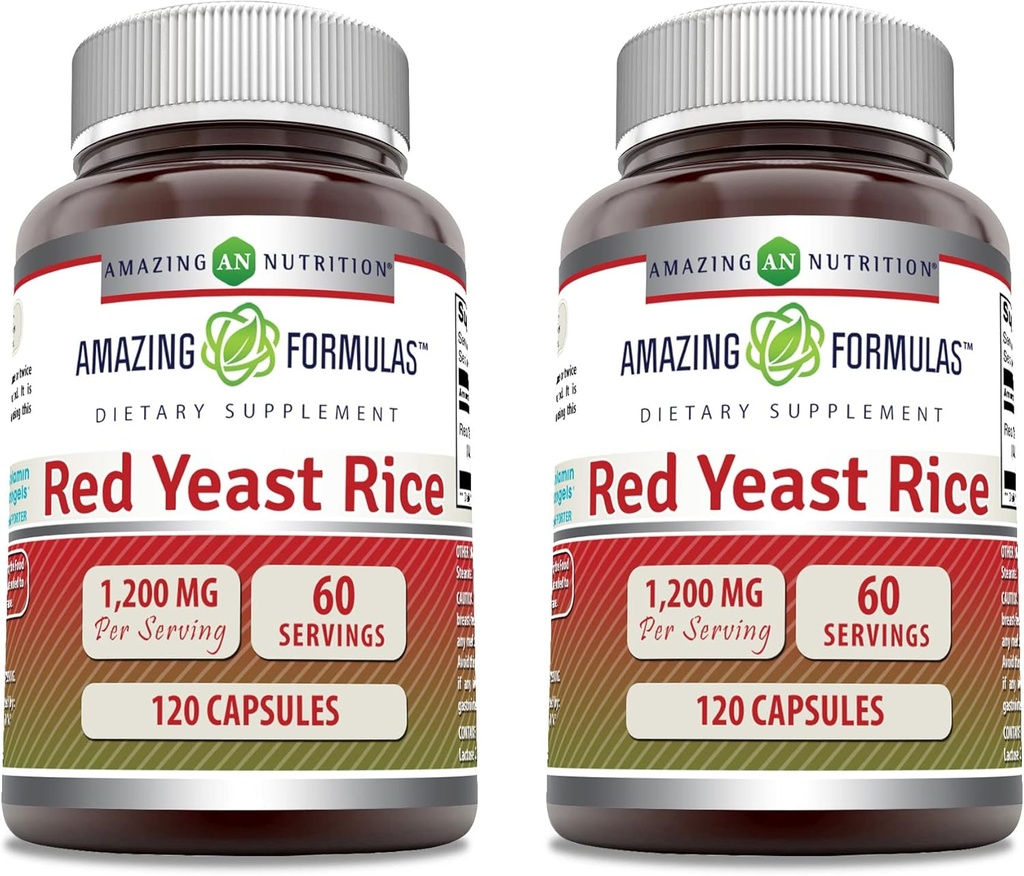 Amazing Formulas Red Gær Rice 1200mg Per Serving Kapsler Supplement 124; Non- GMO Note 124; Gluten Free