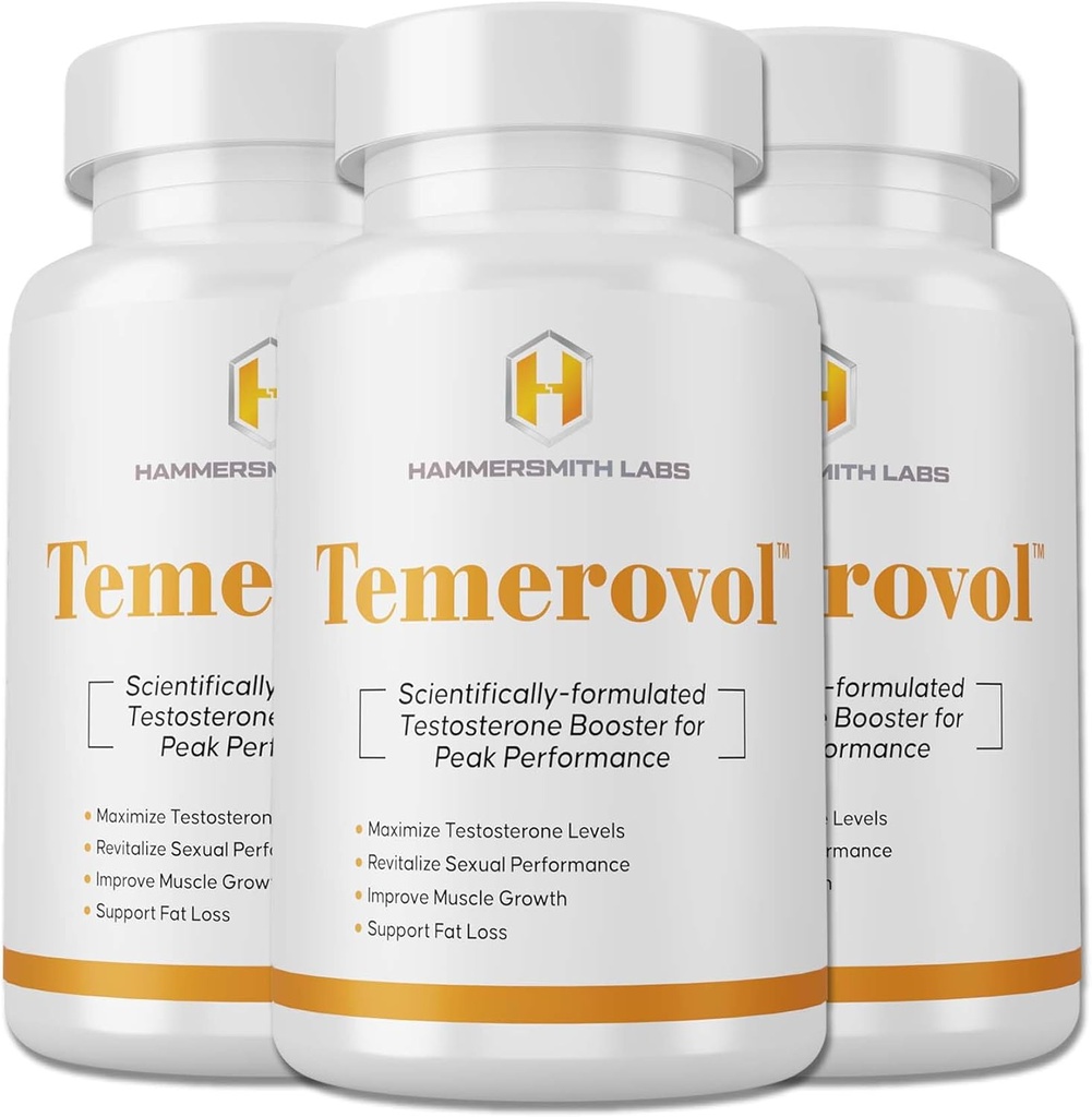 Temerovol - mandlige tillæg - forbedrer energi, styrke & Libido - Lean Muscle Builder, 60 kapsler - 3 flaske bundle