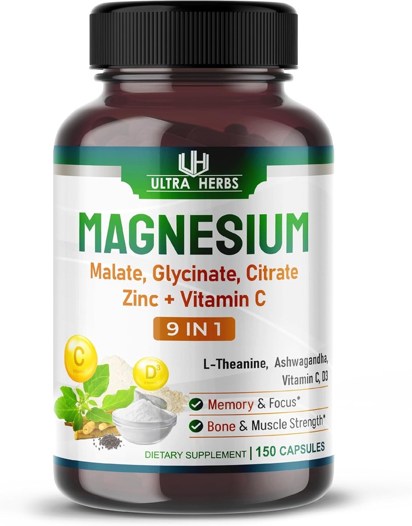 Tripple Magnesium Complex, med Magnesiummalat, Glycinat, Citrat - Høj Absorption Magnesiumtillæg for dvalekvalitet, Nerve & Muscle Relaxation