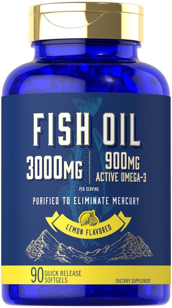 Carlyle Fish Oil 300 mg • 124; 900mg • Omega 3 • 124; 90 • Softgels • 124; Lemon Flavor • 124; Non- GMO og Gluten Free Supplement