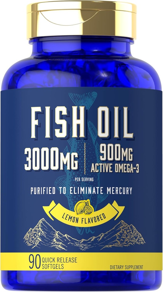 Carlyle Fish Oil 3000mg | 900mg Omega 3 | 90 Softgels | Lemon Flavor | Non-GMO and Gluten Free Supplement