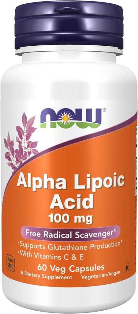 NOW Foods Supplements, Alpha Lipoic Acid 100 mg with Vitamins C & E, Free Radical Scavenger*, 60 Veg Capsules