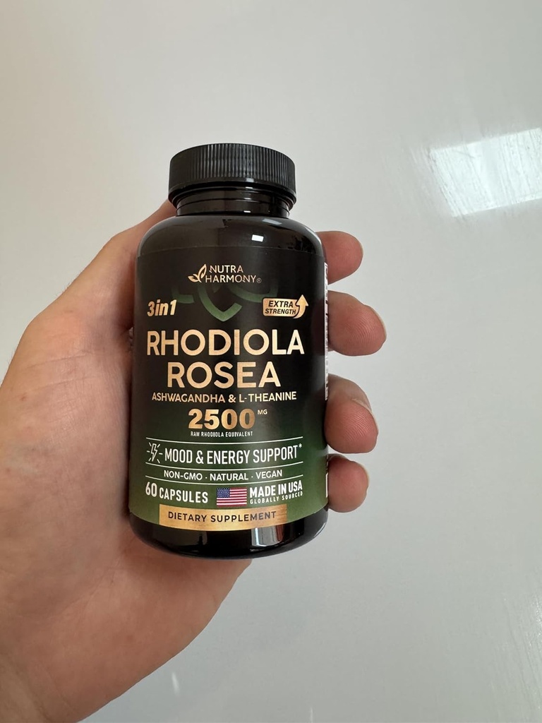 NUTRAHARMONY Rhodiola Rosea Supplement - 2 måneders forsyning, 60 kapsler