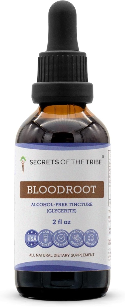 Secrets of the Tribe Bloodroot Tincture Alcohol- Free Extract, Responsible avlede Bloodroot (Sanguinaria Canadensis) Tørret Root Tincture Supplement (2 FL OZ)