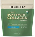 Dr. Mercola Organic Bone Broth Collagen Powder - Understøtter ben sundhed & muskelvækst - USDA Organic, Non- GMO, Gluten- Free & Dairy- Free - 30 Servere - Vanilla Flavor
