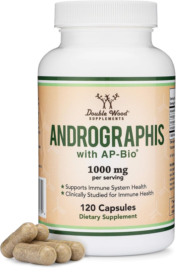 Andrographis Capsules Max Andrografides - 1.000mg Servering Størrelse (120 Kapsler) med AP- Bio (Patenteret Andrographis Paniculata Extract) - Klinisk undersøgt for immunsystemet sundhed ved Double Wood