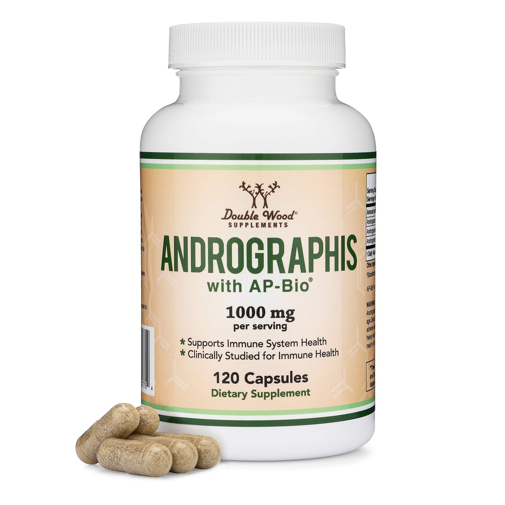 Andrographis Capsules Max Andrografides - 1.000mg Servering Størrelse (120 Kapsler) med AP- Bio (Patenteret Andrographis Paniculata Extract) - Klinisk undersøgt for immunsystemet sundhed ved Double Wood