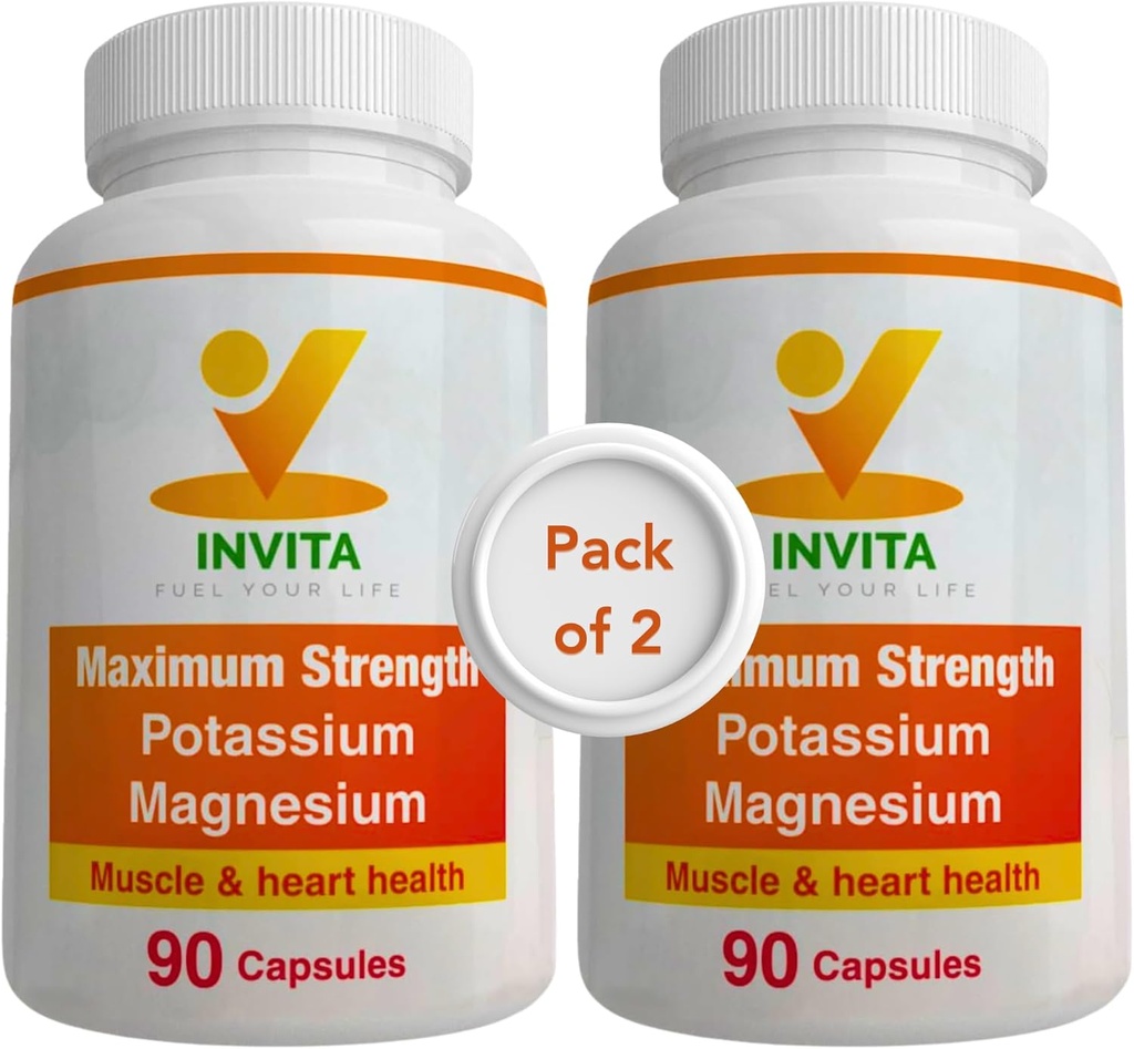 Invita Kalium Magnesium Supplement (180 kapsler) Høj Absorption Kalium Magnesium Complex med Aspartat & Chlorid - Understøtter kardiovaskulær, Muskler & Nerve Sundhed - Ikke GMO & Gluten fri