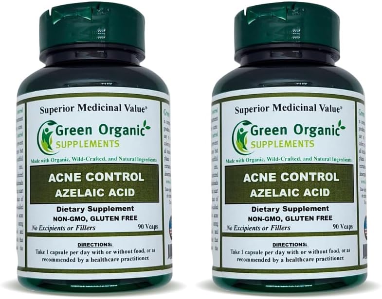 Grøn Organic Supplements Acne, Azelaic Acid, 90 VCs, High Absorbable, Non- GMO, Gluten- Free, (Pakke med 2)