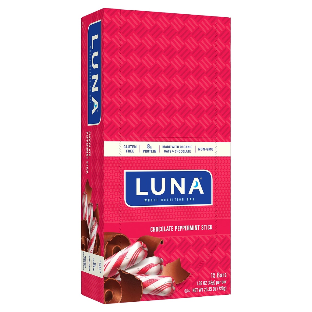 LUNA BAR - Gluten Free Snack Bars - Chokolade Pebermynte Stick -8g protein - Non-GMO - Plant-Based Grossiome Snacking - On Go Snacks (1.69 Ounce Snack Bars, 15 Greve)