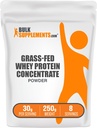 BulkSupplements.com Grass Fed Whey Protein Powder - Whey Protein Concentrate Powder - Unflavored & Gluten Free, 30g per Serving, 250g (8.8 oz) (Pack of 1)