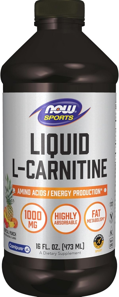 Now Sports Nutrition, L- Carnitin Liquid 1000 mg, Meget Absorbable, Tropical Punch, 16 - Ounce